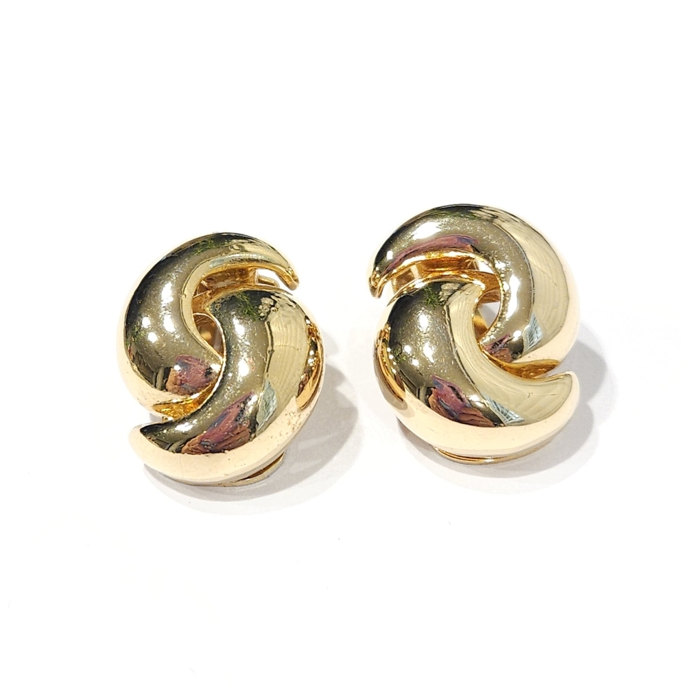 Christian Dior Earrings Vintage Clip Ons Crescent Shaped CD Gold Tone